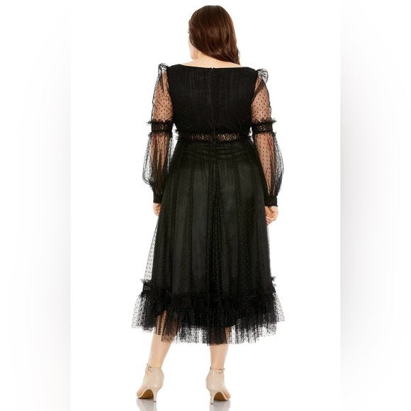 Mac Duggal 68567 Plus Size Long Sleeve Formal Midi Dress- Black- Size 20W - Picture 2 of 12